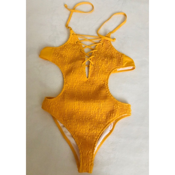 mustard swimming costume